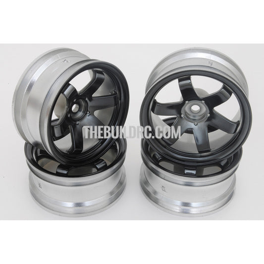 1/10 RC Car 6 Spoke 6mm Offset Drift 26mm Wheel Rim Set - Black