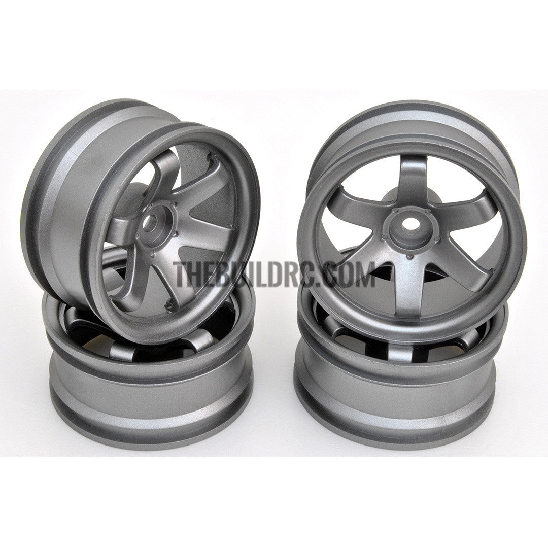 1/10 RC Car 6 Spoke 6mm Offset Drift 26mm Wheel Rim Set - Grey