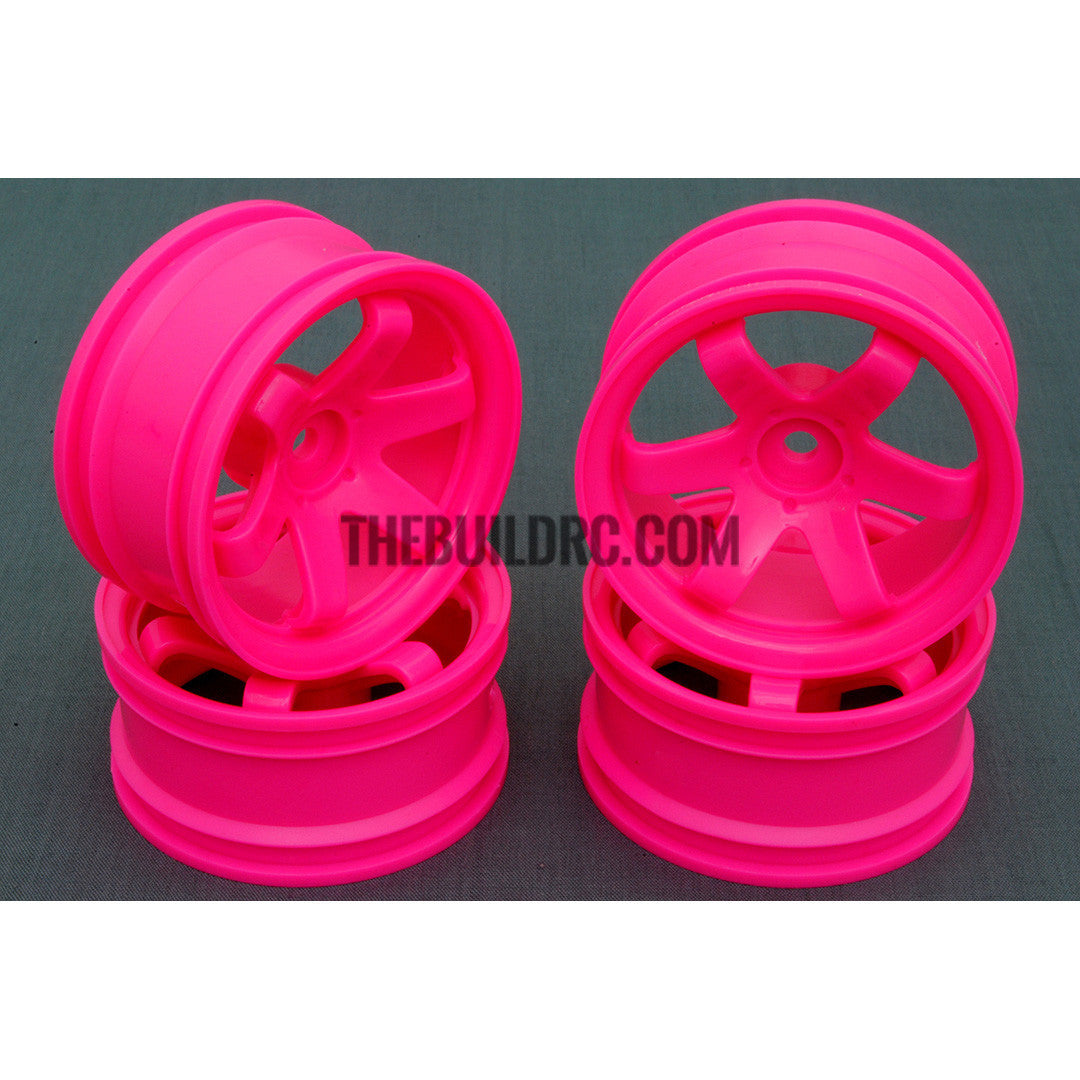 1/10 RC Car 6 Spoke 6mm Offset Drift 26mm Wheel Rim Set - Red
