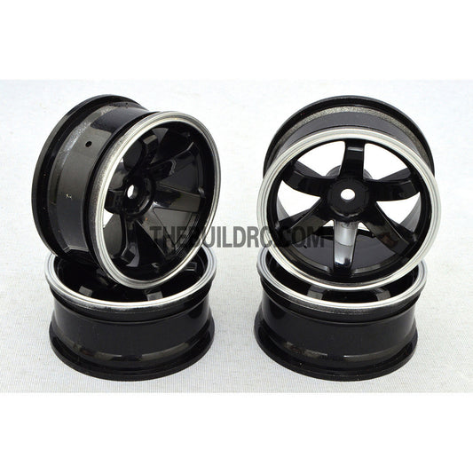 1/10 RC Car 6 Spoke 6mm Offset Drift 26mm Wheel Rim Set - Silver / Black