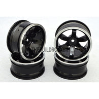 1/10 RC Car 6 Spoke 6mm Offset Drift 26mm Wheel Rim Set - Silver / Black