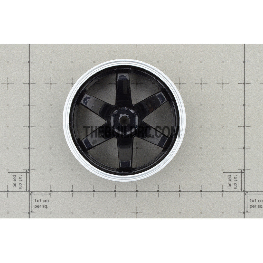 1/10 RC Car 6 Spoke 6mm Offset Drift 26mm Wheel Rim Set - Silver / Black