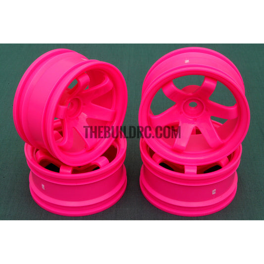 1/10 RC Car 6 Spoke 9mm Offset 26mm Drift Wheel Rim Set - Pink
