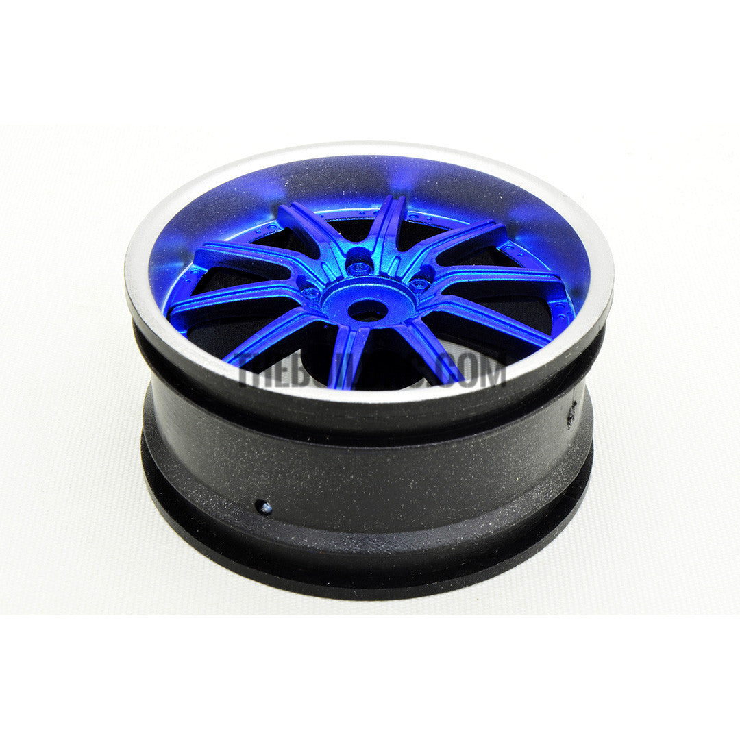 1/10 RC Car 10 Spoke 3mm Offset Drift 26mm Wheel Rim Set - Blue / Silver