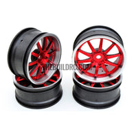 1/10 RC Car 10 Spoke 3mm Offset Drift 26mm Wheel Rim Set - Red / Silver