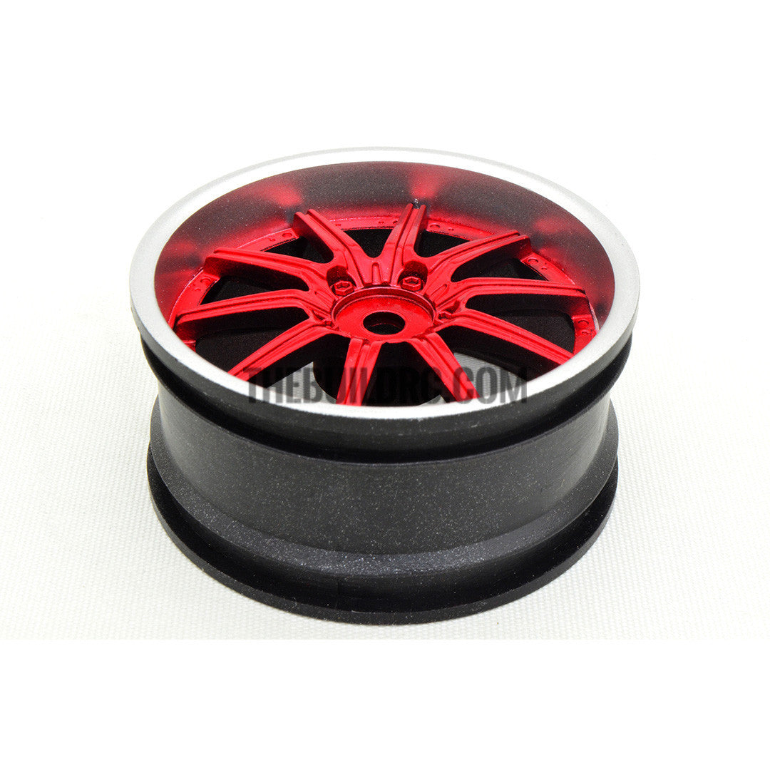 1/10 RC Car 10 Spoke 3mm Offset Drift 26mm Wheel Rim Set - Red / Silver