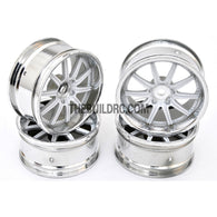 1/10 RC Car 10 Spoke 3mm Offset Drift 26mm Wheel Rim Set - Silver / White