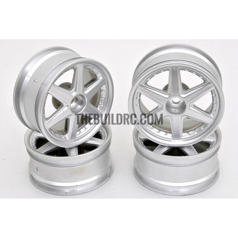 1/10 RC Car 6 Spoke 3mm Offset Drift 26mm Wheel Rim Set - Silver