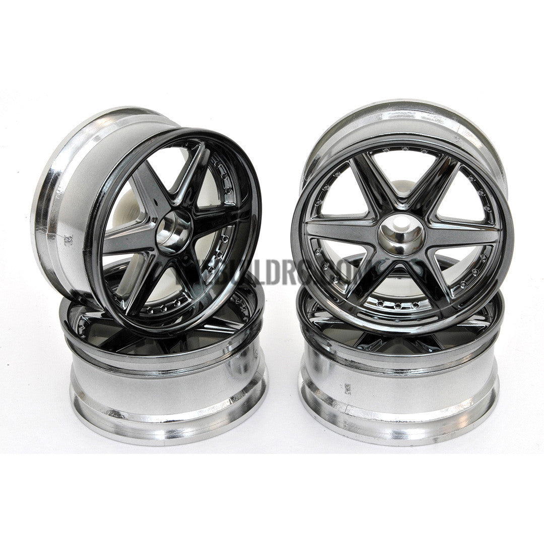 1/10 RC Car 6 Spoke 6mm Offset Drift 26mm Wheel Rim Set - Grey
