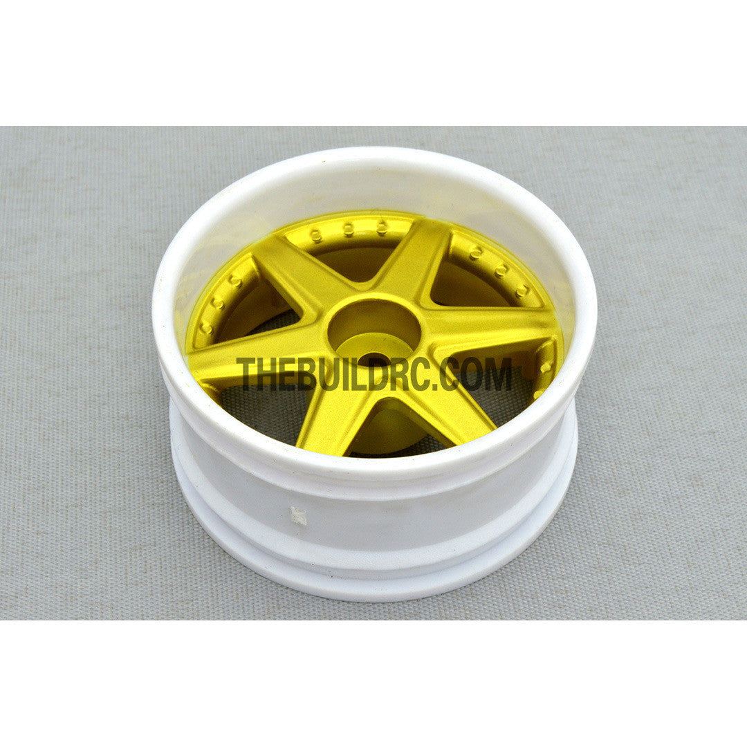 1/10 RC Car 6 Spoke 6mm Offset Drift 26mm Wheel Rim Set - White / Gold (Spoke)