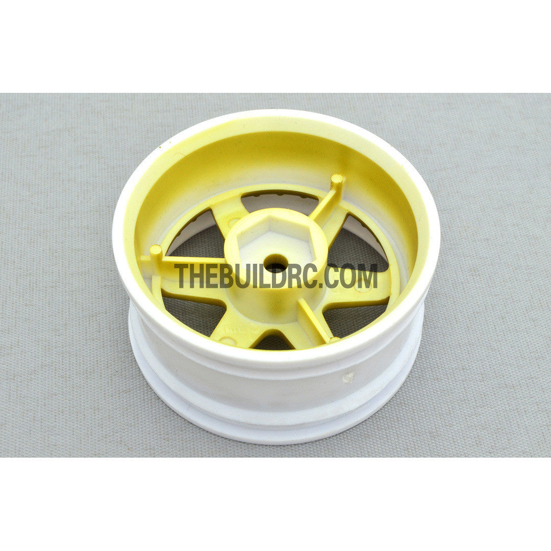 1/10 RC Car 6 Spoke 6mm Offset Drift 26mm Wheel Rim Set - White / Gold (Spoke)