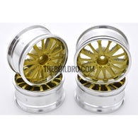 1/10 RC Car 14 Spoke 3mm Offset Drift 26mm Wheel Rim Set - Gold / Silver