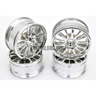 1/10 RC Car 14 Spoke 3mm Offset Drift 26mm Wheel Rim Set - Silver