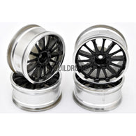 1/10 RC Car 14 Spoke 3mm Offset Drift 26mm Wheel Rim Set - Silver / Black