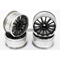 1/10 RC Car 14 Spoke 3mm Offset Drift 26mm Wheel Rim Set - Black / Silver