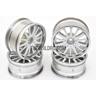 1/10 RC Car 14 Spoke 3mm Offset Drift 26mm Wheel Rim Set - Silver / White