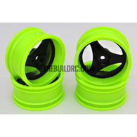 1/10 RC Car 3 Spoke 6mm Offset Drift 26mm Wheel Rim Set - Green / Black (Spoke)
