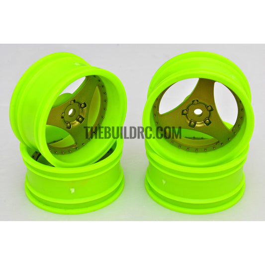 1/10 RC Car 3 Spoke 6mm Offset Drift 26mm Wheel Rim Set - Green / Gold (Spoke)