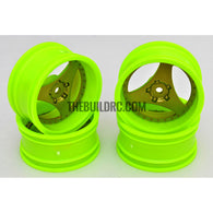 1/10 RC Car 3 Spoke 6mm Offset Drift 26mm Wheel Rim Set - Green / Gold (Spoke)