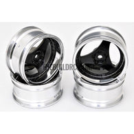 1/10 RC Car 3 Spoke 6mm Offset Drift 26mm Wheel Rim Set - Silver / Black (Spoke)