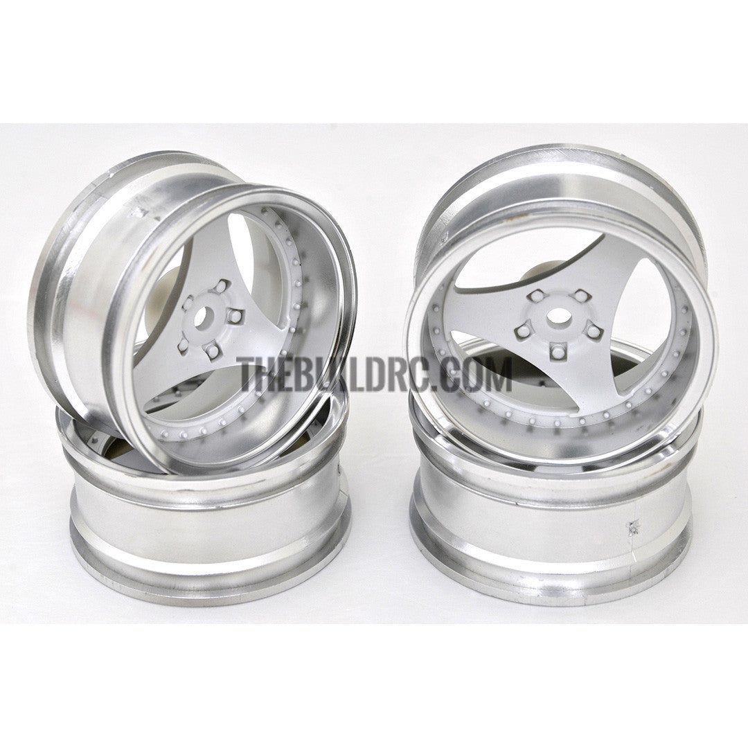 1/10 RC Car 3 Spoke 6mm Offset Drift 26mm Wheel Rim Set - Silver / White (Spoke)
