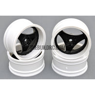 1/10 RC Car 3 Spoke 6mm Offset Drift 26mm Wheel Rim Set - White / Black (Spoke)