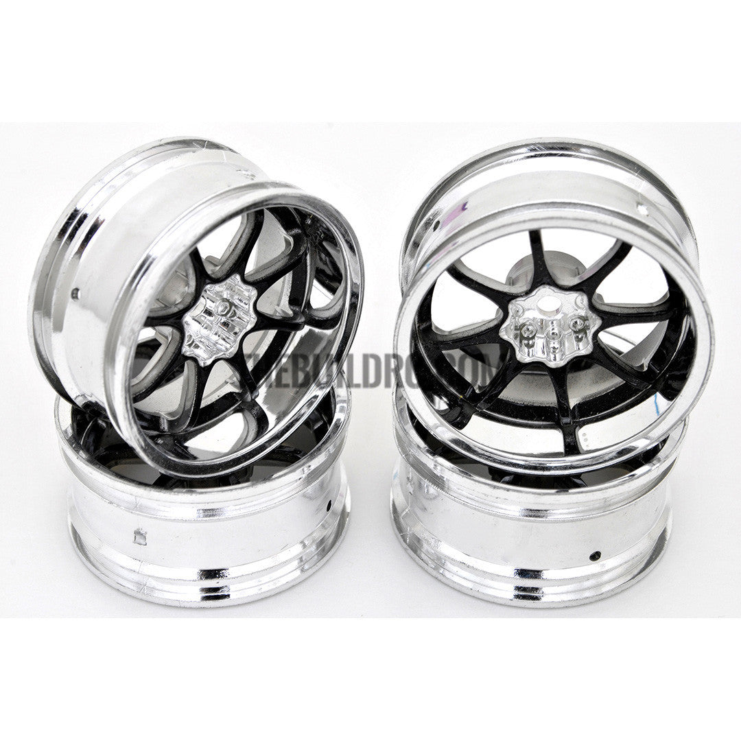 1/10 RC Car 8 Spoke 9mm Offset Drift 26mm Wheel Rim Set - Black