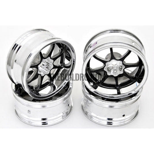 1/10 RC Car 8 Spoke 9mm Offset Drift 26mm Wheel Rim Set - Black