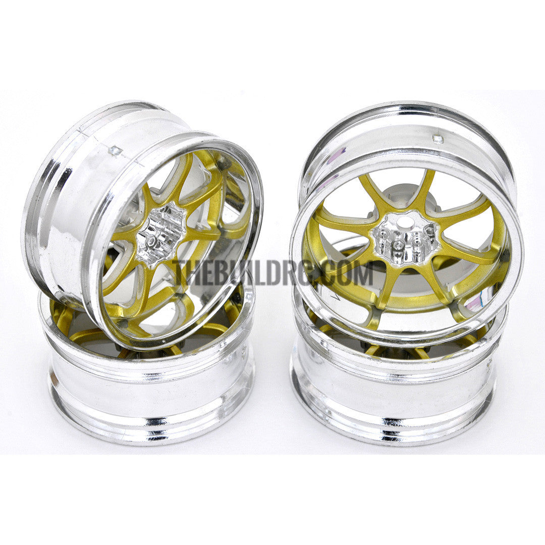 1/10 RC Car 8 Spoke 9mm Offset Drift 26mm Wheel Rim Set - Gold