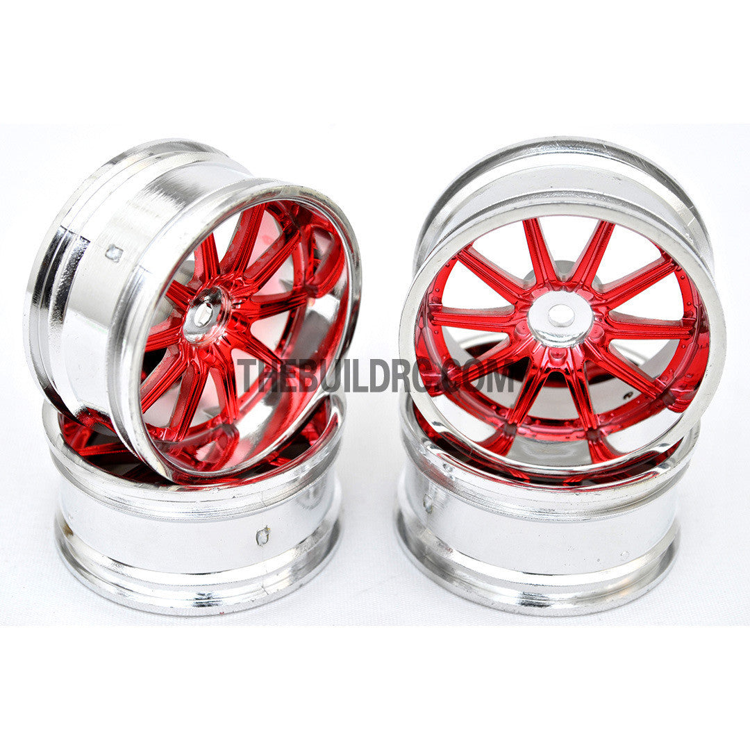 1/10 RC Car 10 Spoke 6mm Offset 26mm Drift Wheel Rim Set - Red