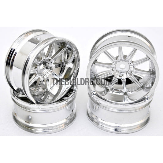1/10 RC Car 10 Spoke 9mm Offset 26mm Drift Wheel Rim Set - Silver