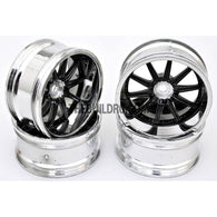 1/10 RC Car 10 Spoke 9mm Offset 26mm Drift Wheel Rim Set - Silver / Black