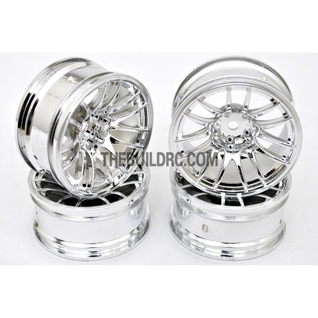 1/10 RC Car 14 Spoke 9mm Offset Sporty Wheel 4pcs - Silver