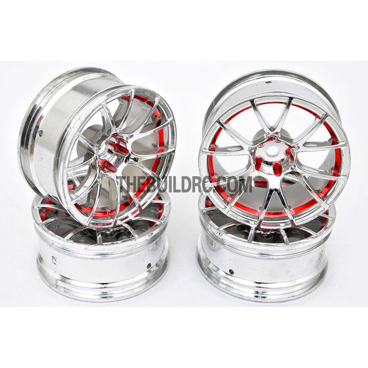 1/10 RC Car 12 Spoke 9mm Offset Drift 26mm Wheel Rim Set - Red