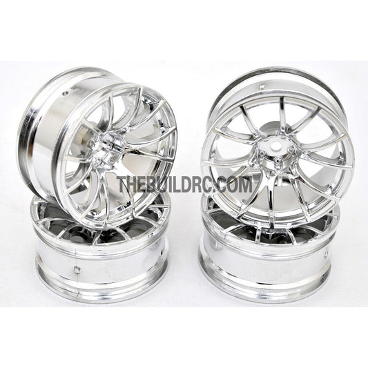 1/10 RC Car 12 Spoke 9mm Offset Drift 26mm Wheel Rim Set - Silver