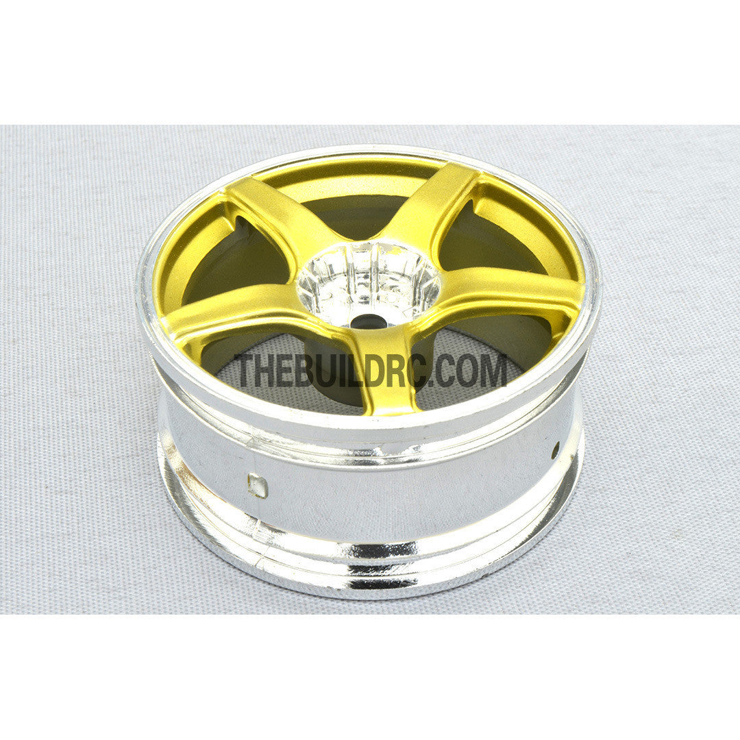 1/10 RC Car 5 Spoke 6mm Offset 26mm Drift Wheel Rim Set - Silver / Gold