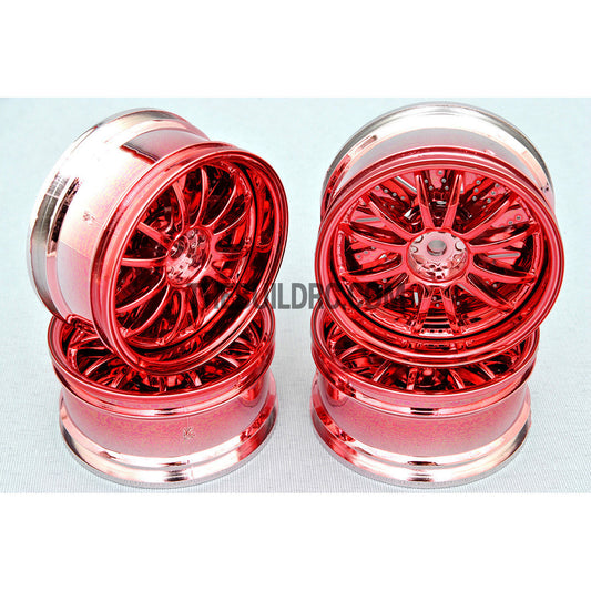 1/10 RC Car 26mm Metallic Plate 12 Removeable Spoke Wheel 4pcs - Red