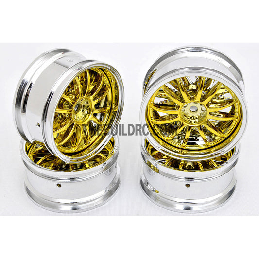 1/10 RC Car 26mm Metallic Plate 12 Removeable Spoke Wheel 4pcs - Silver / Gold
