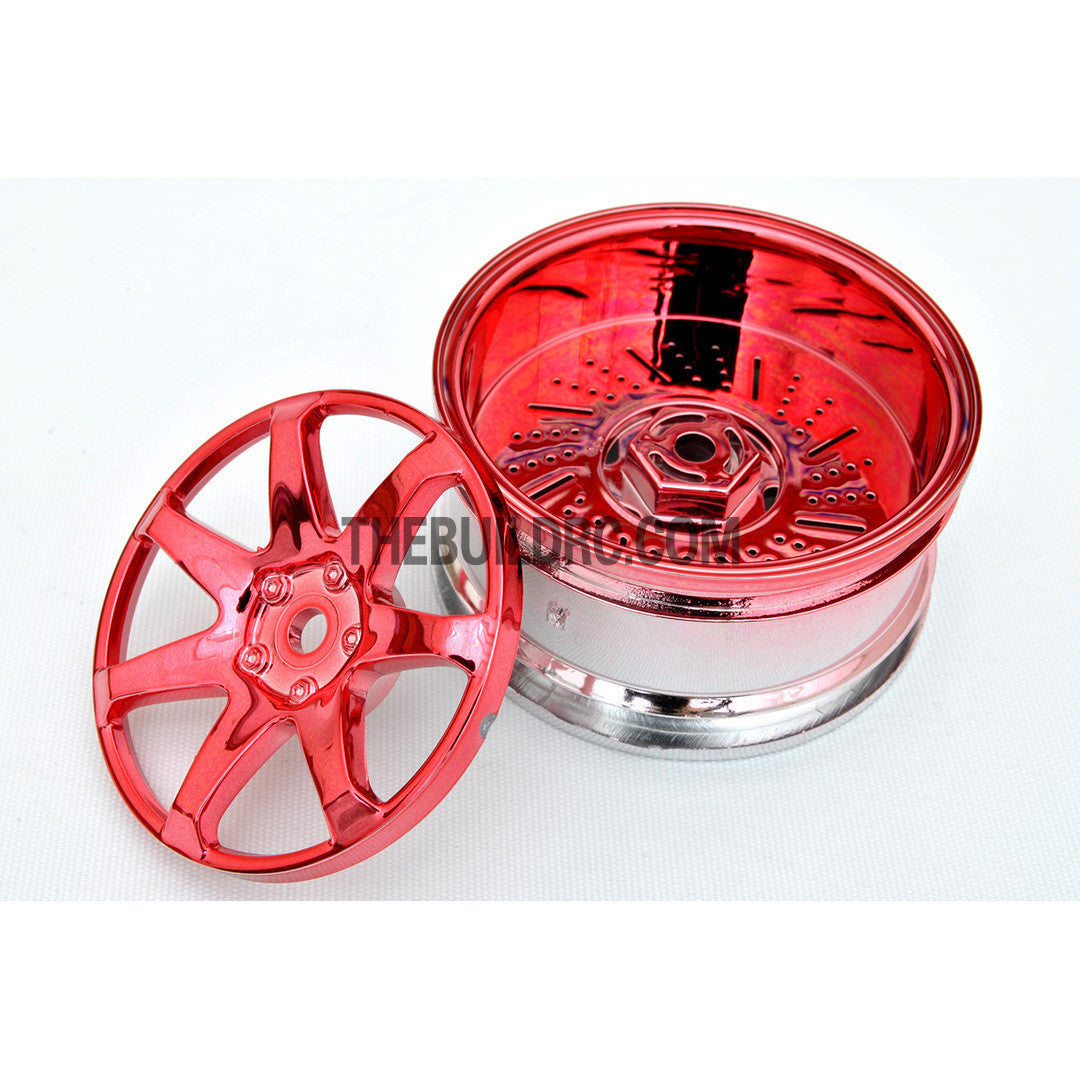 1/10 RC Car 26mm Metallic Plate 7 Removeable Spoke Wheel 4pcs - Red