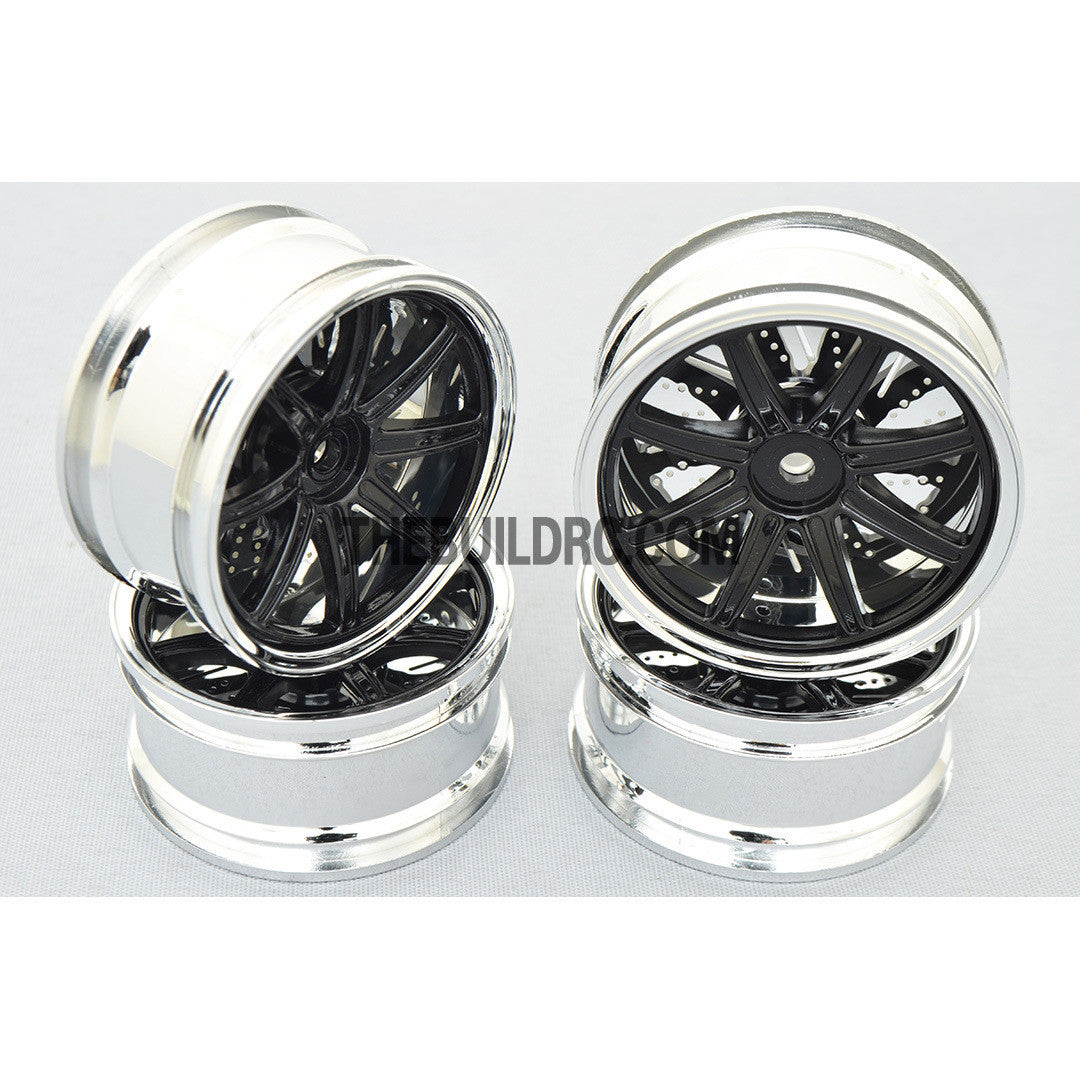 1/10 RC Car 26mm 8 Removeable Spoke 2mm Offset DRIFT Sporty Wheel 4pcs - Silver / Black