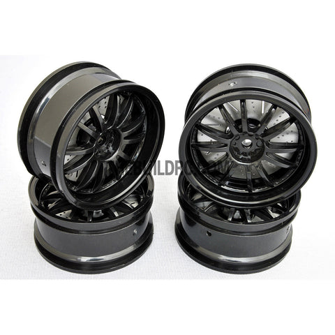 1/10 RC Car 26mm 12 Removeable Spoke 2mm Offset DRIFT Sporty Wheel 4pcs - Black