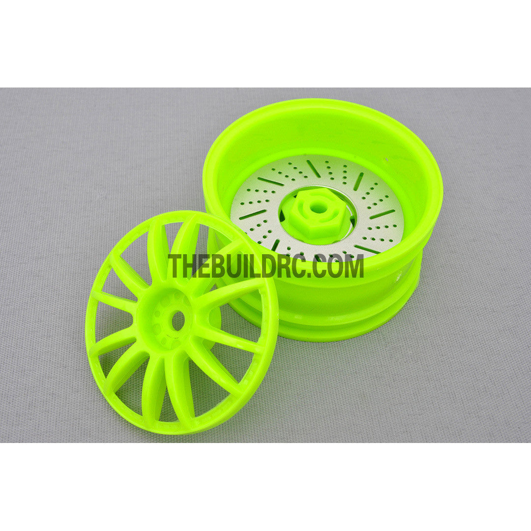 1/10 RC Car 26mm 12 Removeable Spoke 2mm Offset DRIFT Sporty Wheel 4pcs - Green