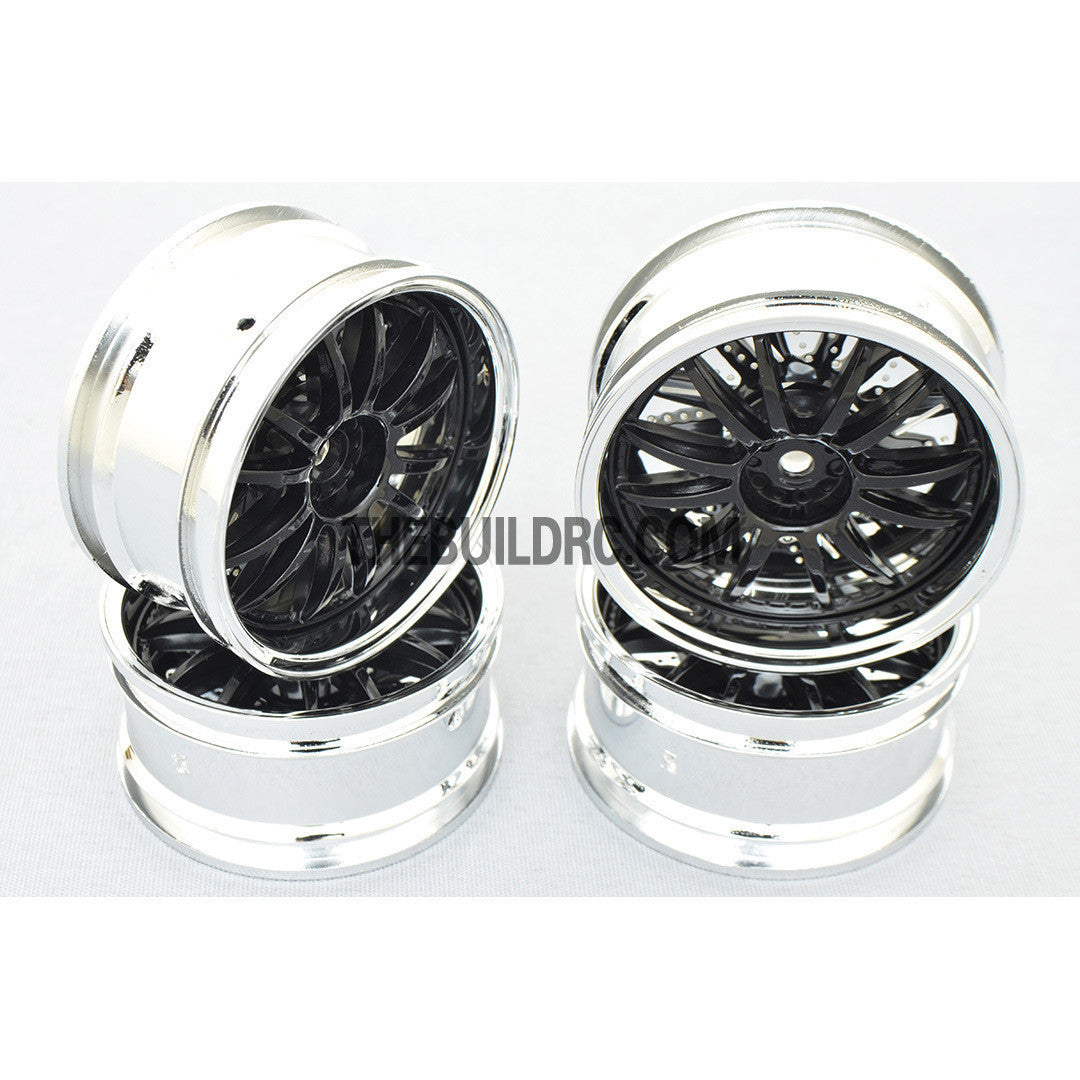 1/10 RC Car 26mm 12 Removeable Spoke 2mm Offset DRIFT Sporty Wheel 4pcs - Silver / Black