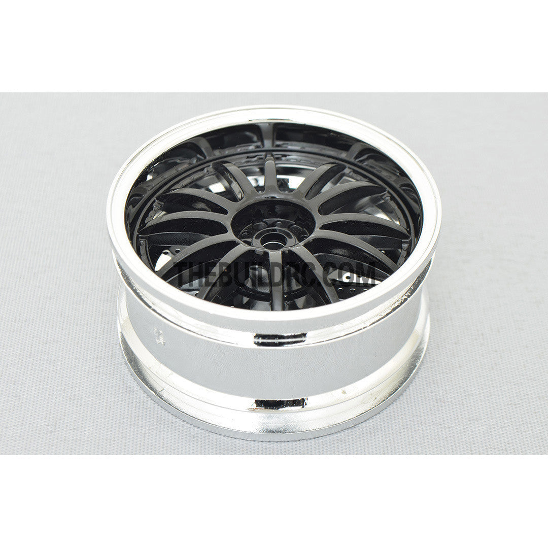 1/10 RC Car 26mm 12 Removeable Spoke 2mm Offset DRIFT Sporty Wheel 4pcs - Silver / Black