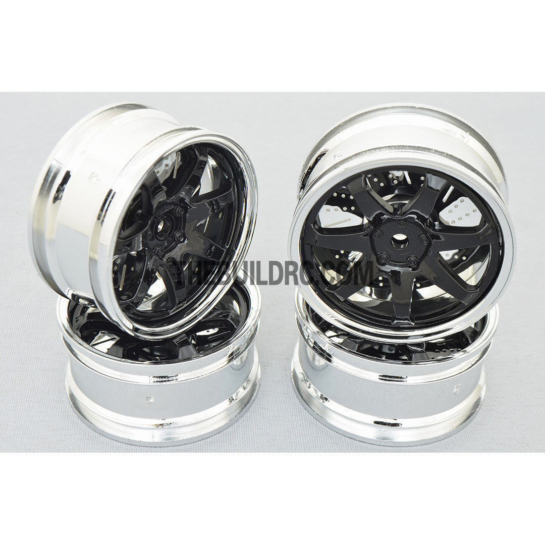 1/10 RC Car 26mm 7 Removeable Spoke 2mm Offset DRIFT Sporty Wheel 4pcs - Silver / Black