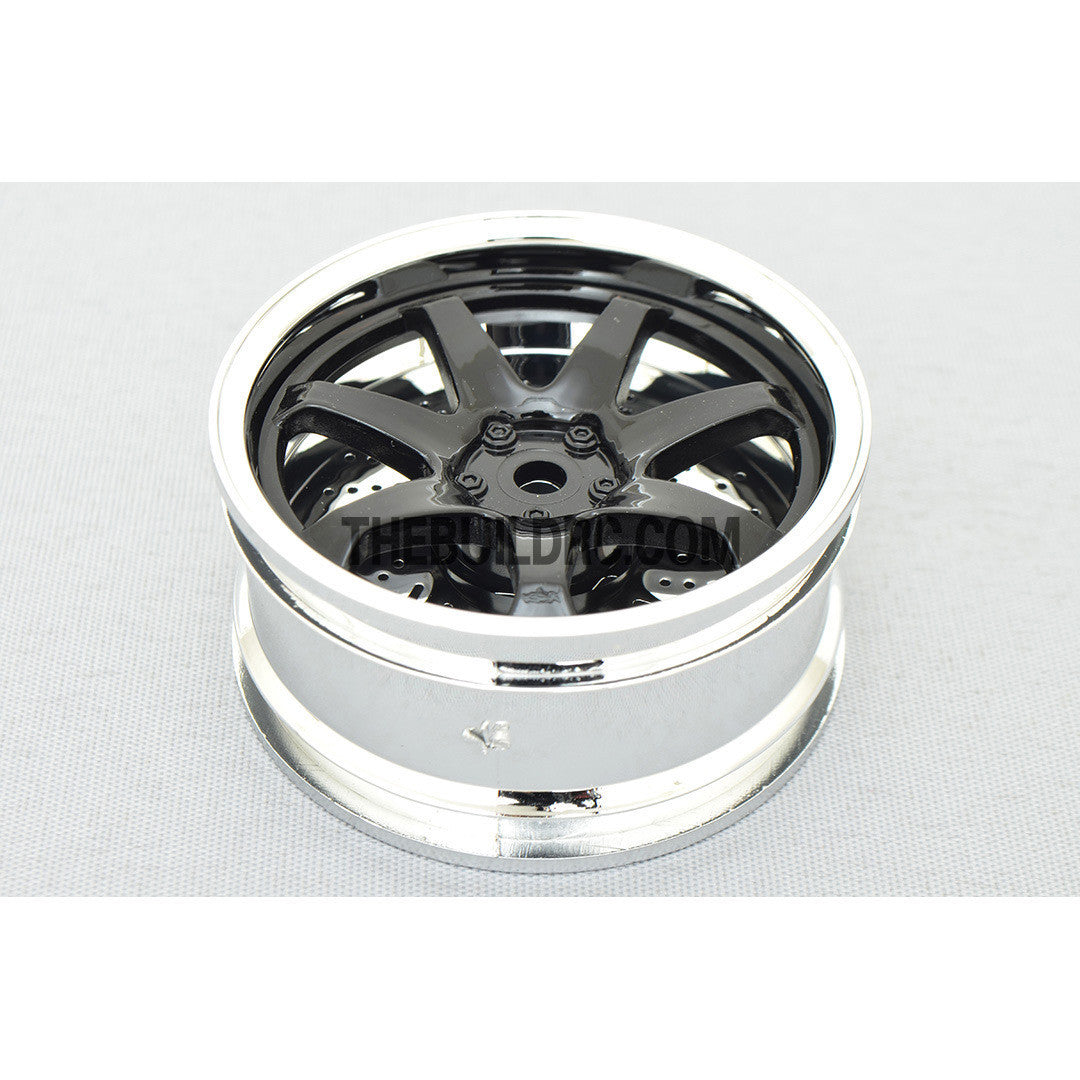 1/10 RC Car 26mm 7 Removeable Spoke 2mm Offset DRIFT Sporty Wheel 4pcs - Silver / Black