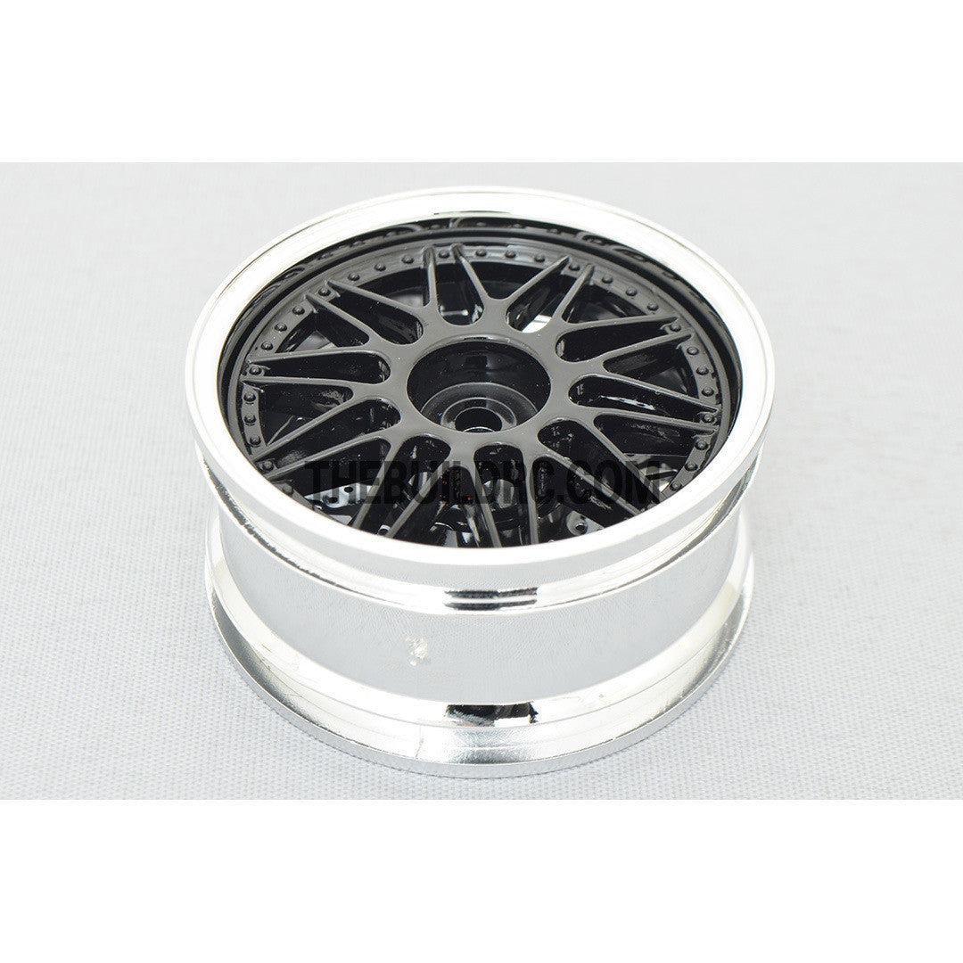 1/10 RC Car 26mm 20 Removeable Spoke 2mm Offset DRIFT Sporty Wheel 4pcs - Silver / Black