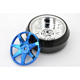 1/10 RC Car 7 Spoke 3mm Offset DRIFT Sporty Wheel with Diamond Irregular Cut DRIFT Tyres / Tires 4pcs - Blue