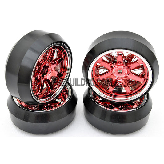1/10 RC Car 7 Spoke 3mm Offset DRIFT Sporty Wheel with Diamond Irregular Cut DRIFT Tyres / Tires 4pcs - Red
