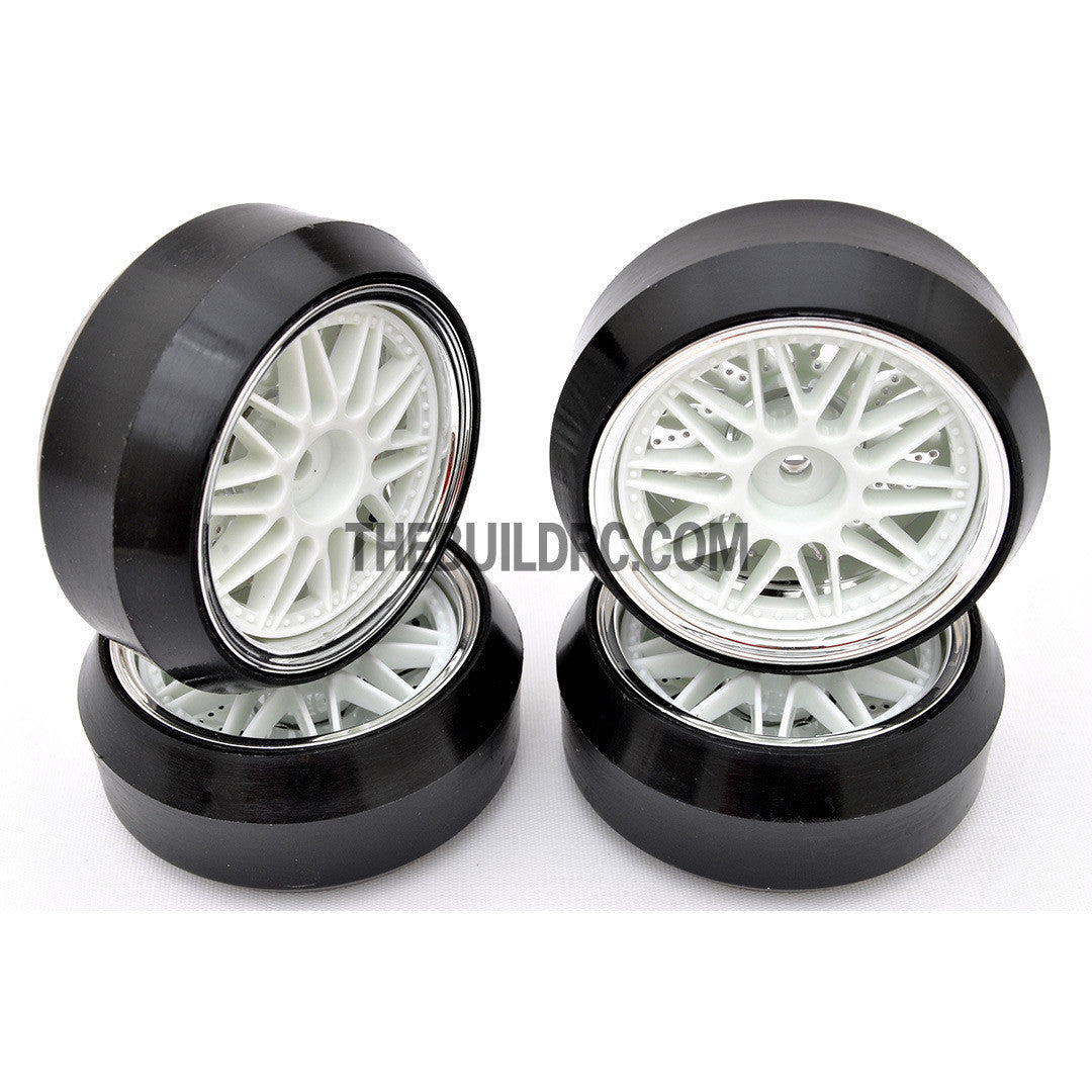 1/10 RC Car 20 Spoke 3mm Offset DRIFT Sporty Wheel with Diamond Irregular Cut DRIFT Tyres / Tires 4pcs - White